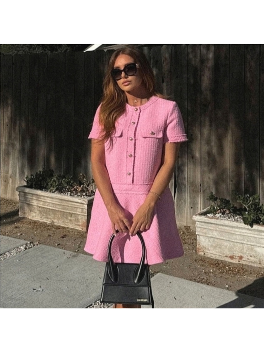 Zara Pink Tweed Short Sleeve Mini Dress